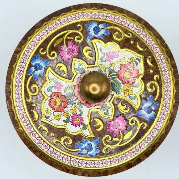 Vtg Daher Floral Tin Canister Lidded Container England Shabby Chic Rose Gold - Picture 2 of 9